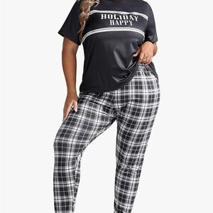 Holiday Happy Black T-Shirt and Plaid Pants Set